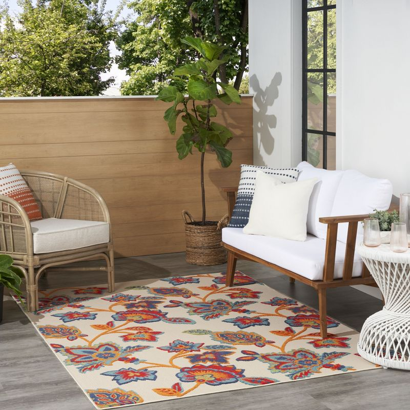 Nourison Aloha Floral Farmhouse Flatweave High-Low Indoor Outdoor Area Rug Multicolor 3'6" x 5'6"
