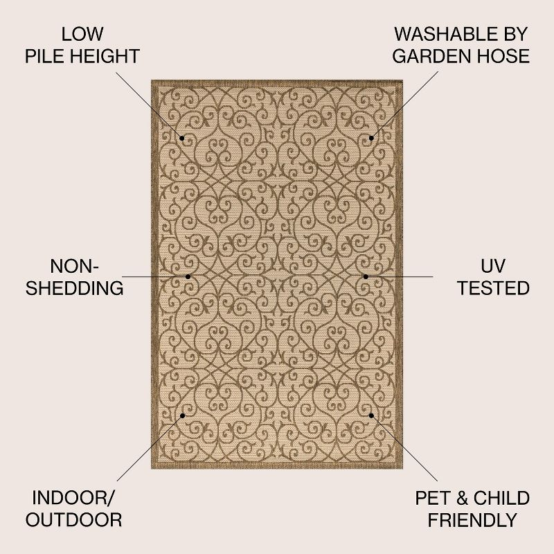 8'x10' Madrid Vintage Filigree Textured Weave Indoor/Outdoor Area Rug, Beige/Brown - JONATHAN Y
