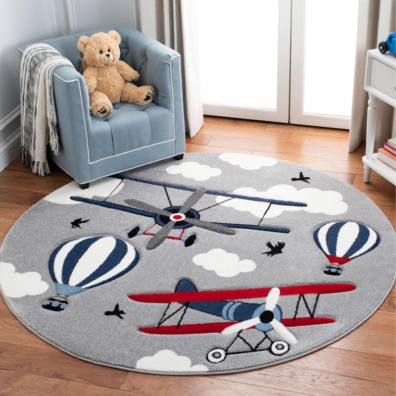 Carousel Kids  CRK137 Loomed Indoor Area Rug - Light Grey/Red - 5'3"x5'3" Round - Safavieh