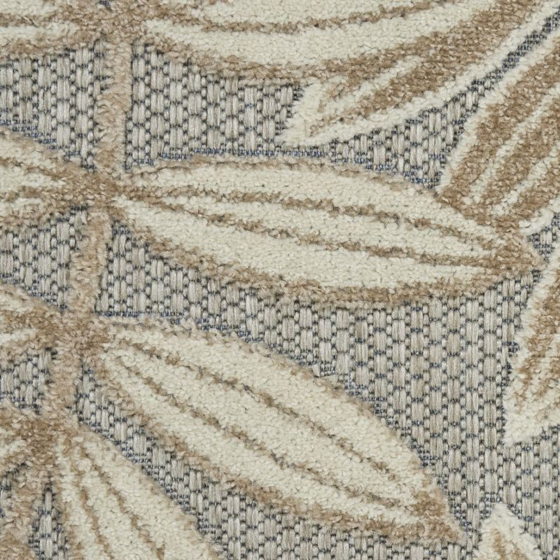 Nourison Aloha Floral Leaf Flatweave High-Low Indoor Outdoor Round Rug Natural 5'3" x 5'3"