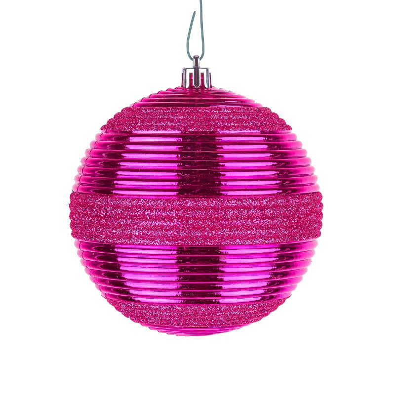 National Tree Company First Traditions Christmas Tree Ornaments, Hot Pink with Glitter Stripes, Set of 4