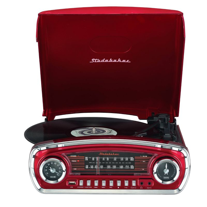 Studebaker 3-Speed Pitch Control Turntable with Bluetooth Receiver and Radio - Red (SB6057R)