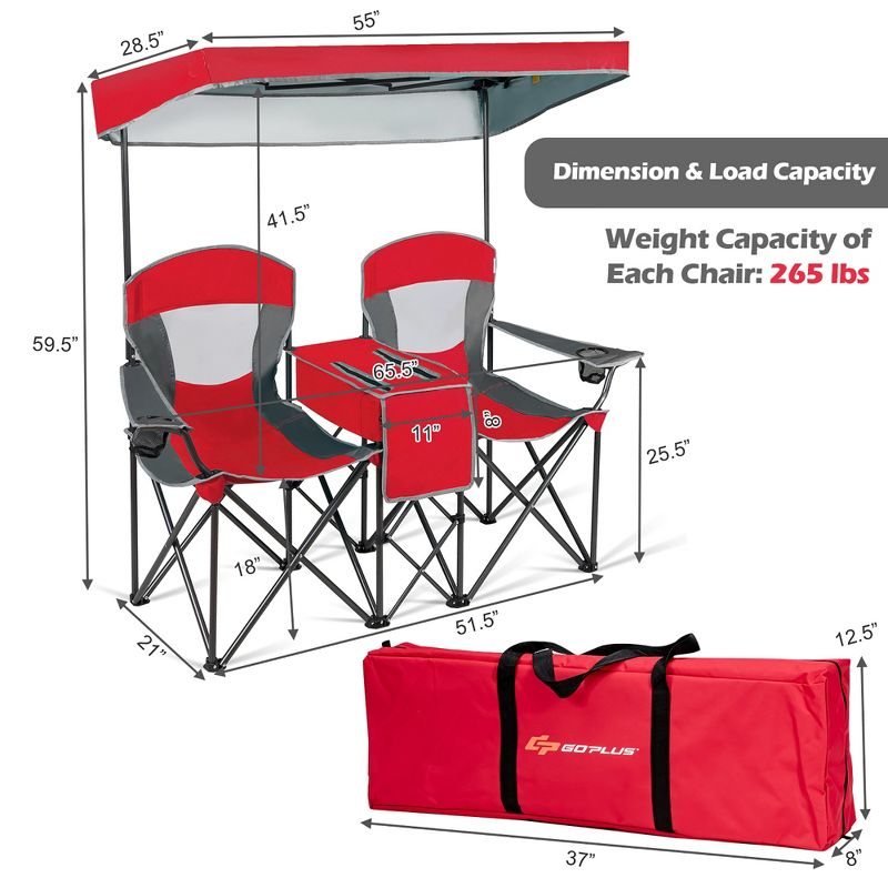 Costway Portable Folding Camping Canopy Chairs w/ Cup Holder Cooler Outdoor Red