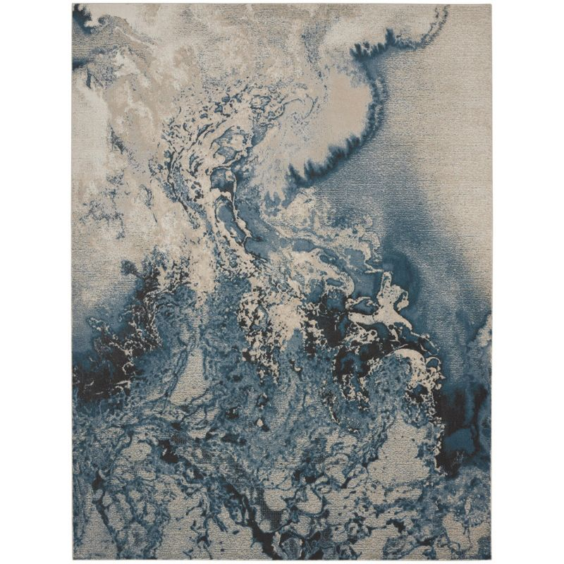 Nourison Maxell Modern Abstract Indoor Area Rug Ivory/Teal 9'3" x 12'9"