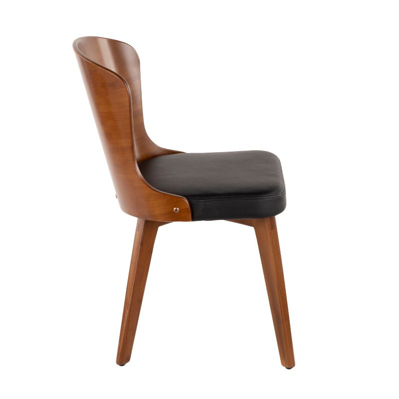 Bocello Mid-Century Modern Chair Black/Walnut - LumiSource: Faux Leather, Wood Frame, Armless
