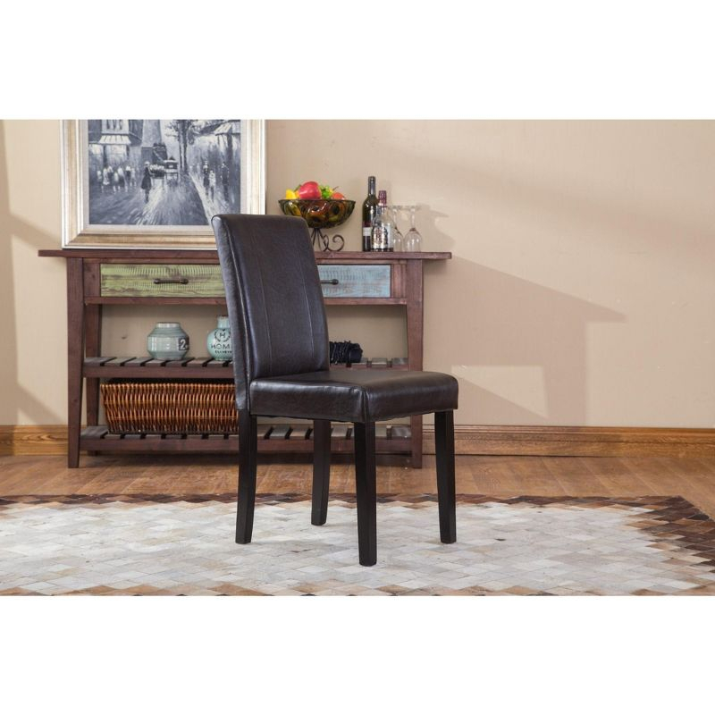 Roundhill Urban Style Solid Wood Faux Leather Parsons Chair, Brown, Set of 2