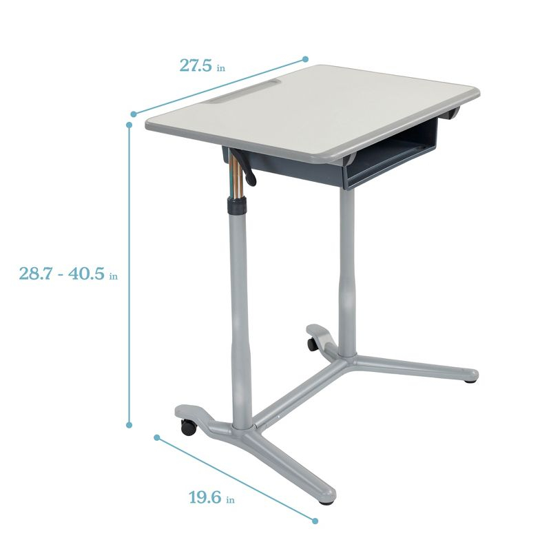 ECR4Kids 3S Mobile Desk, Sit Stand and Store, Adjustable, Grey