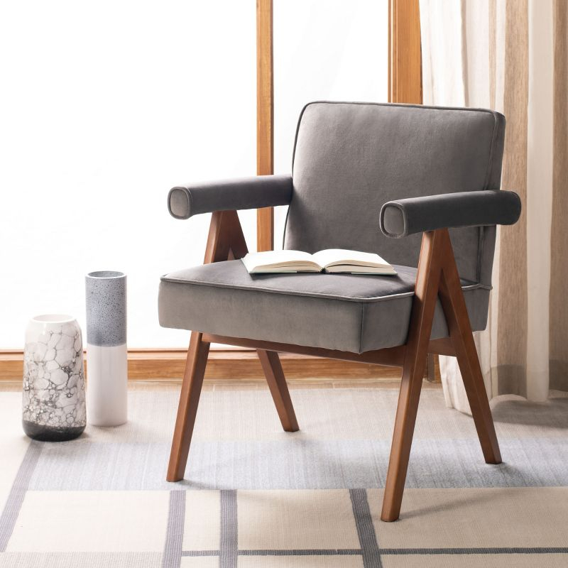 Suri Mid Century Arm Chair - ACH4508 - Dark Grey/Walnut - Safavieh