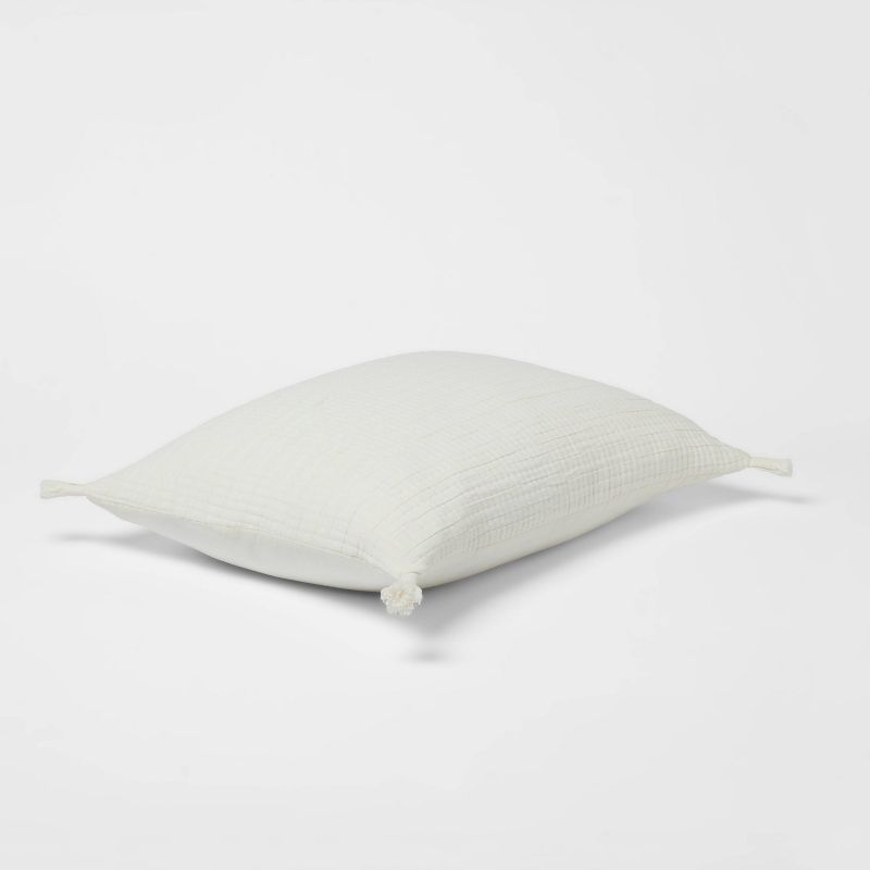 Standard Double Cloth Quilt Sham Cream - Threshold™: OEKO-TEX Certified, Jacquard Weave, Zipper Closure, No Flange