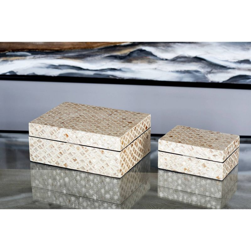 Set of 2 Shell Inlaid Wooden Boxes Natural - Olivia & May: Coastal Style Storage with Felt Stoppers