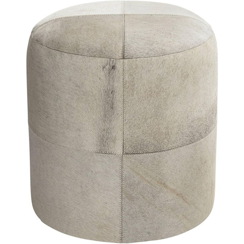 Wilson Smoke Gray and Brown Leather Hide Round Ottoman