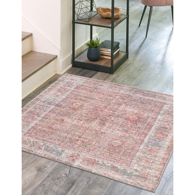 Unique Loom 5' 3 x 5' 3 Nostalgia Euphoria Machine Washable Rust Red and Brown Area Rug