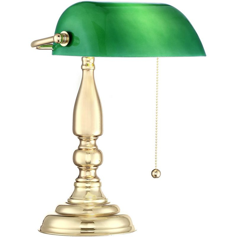360 Lighting Hammond Traditional Piano Banker Desk Lamp 14" High Brass Plating Green Glass Shade for Bedroom Bedside Nightstand Office Kids House Home