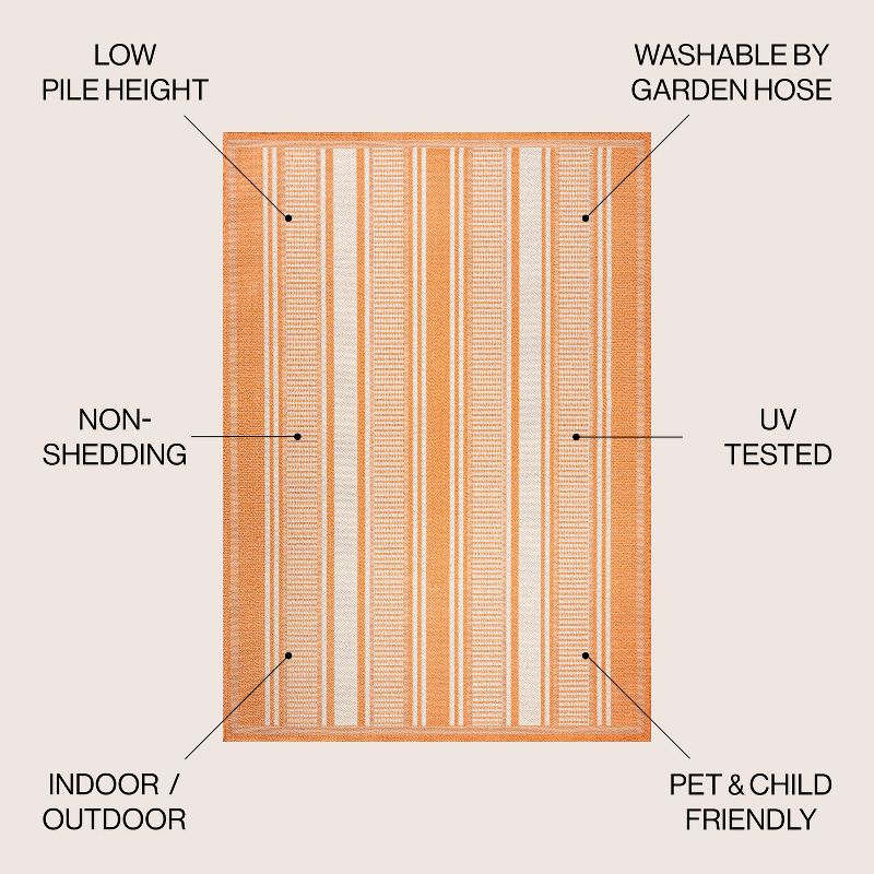 5' x 8' Haynes Modern Double Stripe Indoor/Outdoor Area Rug, Orange/Cream - JONATHAN Y