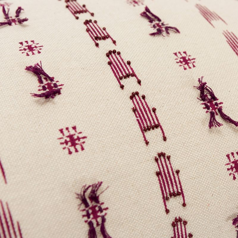 14"x26" Oversized Striped Polyester Filled Lumbar Throw Pillow Ivory/Dark Pink - Rizzy Home