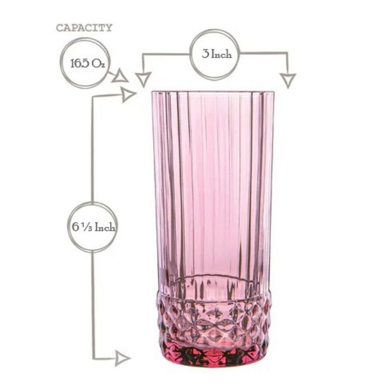 Bormioli Rocco America '20s Lilac Rose Cooler Glasses, Set of 6 - Made in Italy Tainted Crystal Glass - 16.5 oz