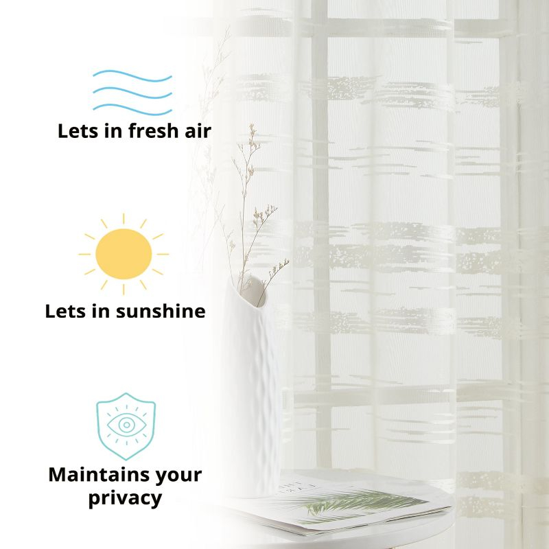 HLC.ME Broadway Stripe Decorative Semi Sheer Light Filtering Grommet Window Treatment Curtain Panels - Set of 2 - White, 54 W x 96 L
