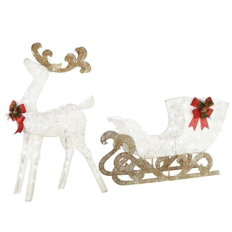 48" Prelit White Sisal Reindeer and Sleigh - National Tree Company