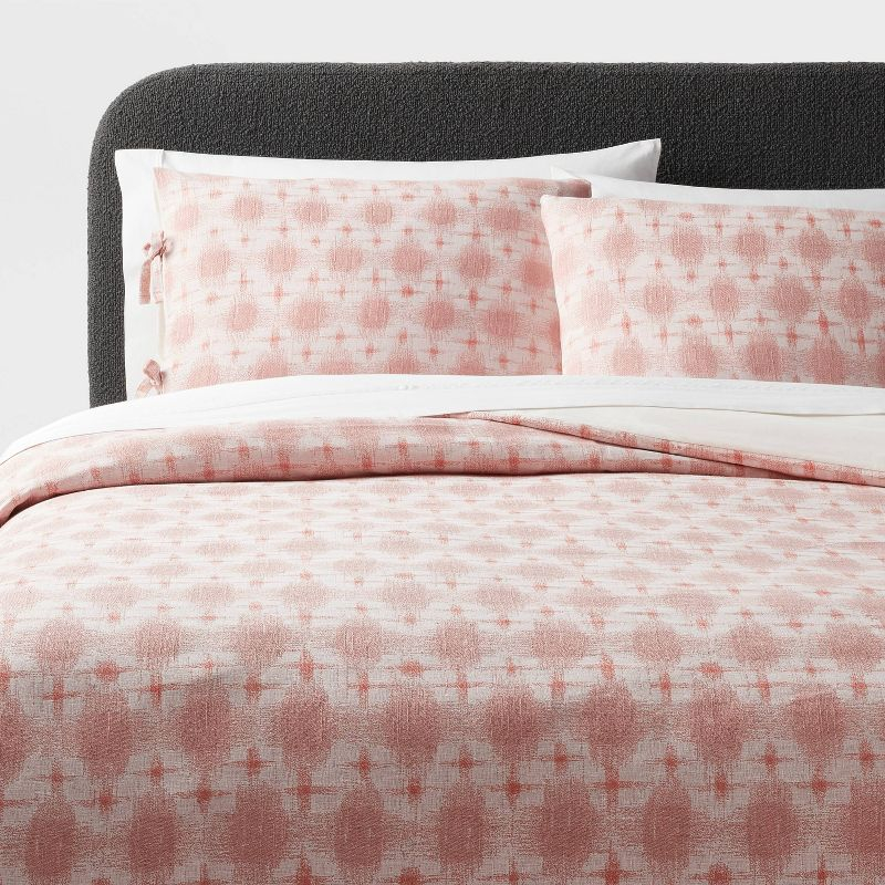 Full/Queen Yarn Dye Ikat Duvet Cover and Sham Set Ivory/Mauve - Threshold™: Cotton Slub, Zippered, Oeko-Tex Certified