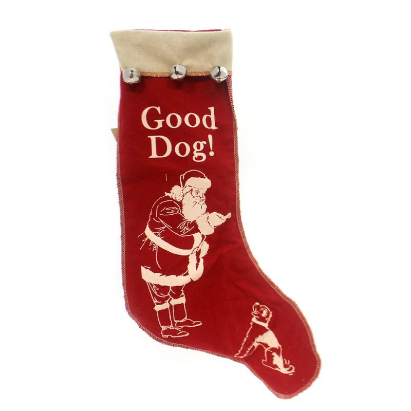 Primitives By Kathy 16.0 Inch Good Dog Stocking Santa Jingle Bells Puppy Holiday Stockings