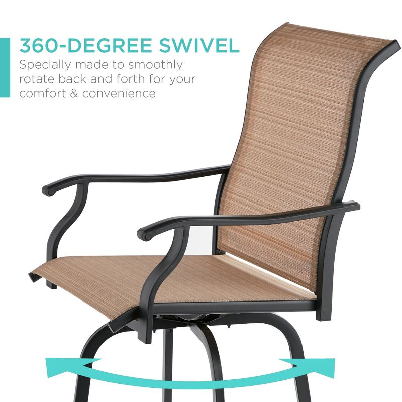 Best Choice Products Set of 2 Outdoor Swivel Bar Stools, Patio Barstool Chairs w/ 360 Rotation, All-Weather Mesh - Tan