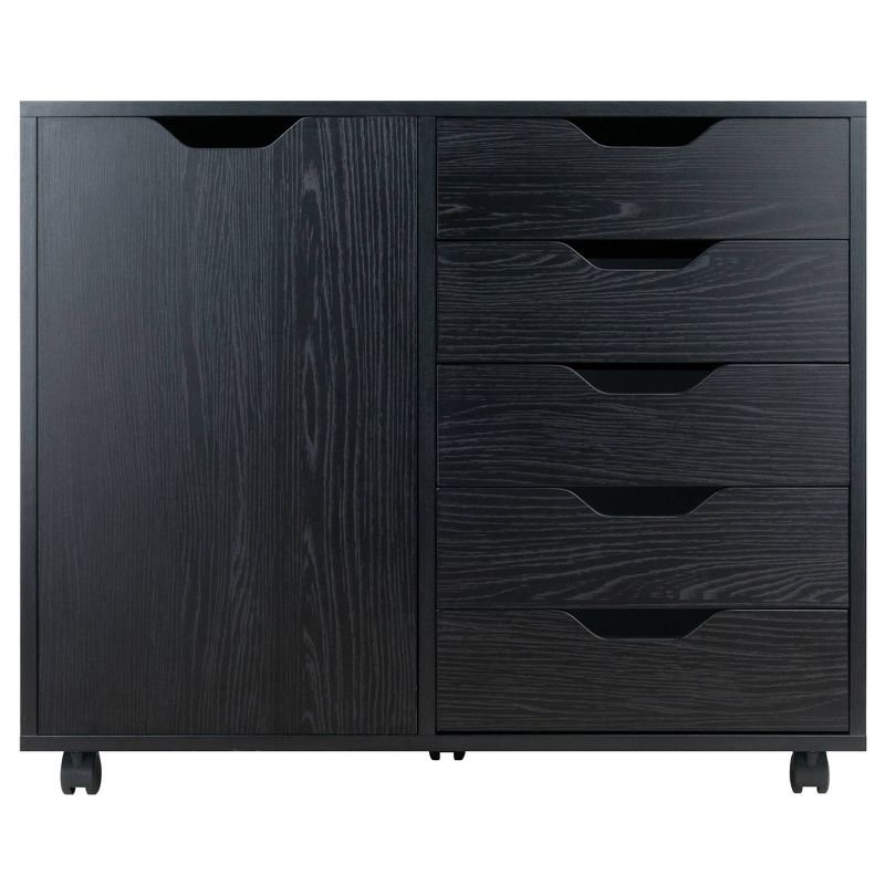 Halifax Cabinet with 5 Drawer & 1 Side Cabinet Black - Winsome: Mobile Storage Unit, Composite Wood, Modern Design