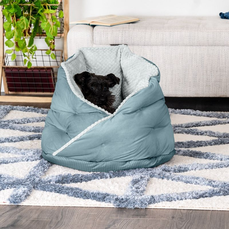 FurHaven Calming Wrap-Around Hug Small Dog and Cat Bed - Medium, Aquamarine
