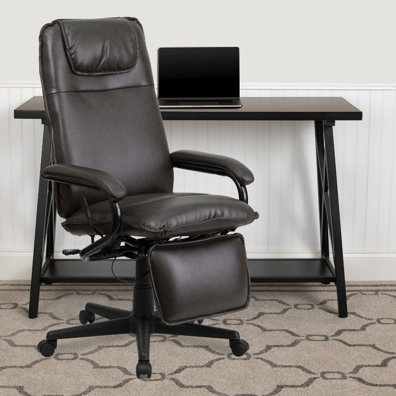 Flash Furniture High Back Brown LeatherSoft Executive Reclining Ergonomic Swivel Office Chair with Arms
