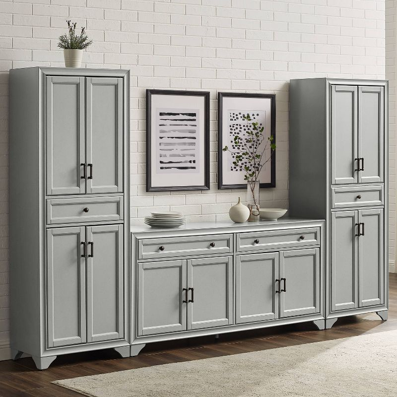 3pc Tara Sideboard and Pantry Set Distressed Gray - Crosley