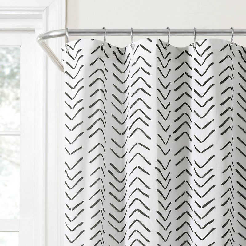 72"x72" Hygge Modern Arrow Linen Shower Curtain Black/White - Lush Décor: Polyester & Cotton Blend, Machine Washable