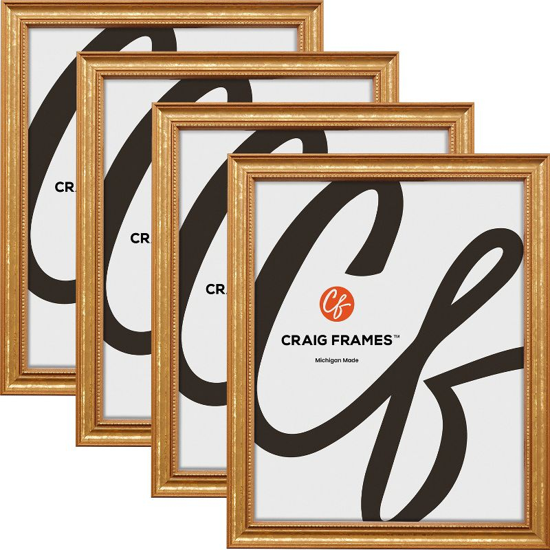 Craig Frames Stratton 4x6 inch Aged Gold Picture Frame, Set of 4