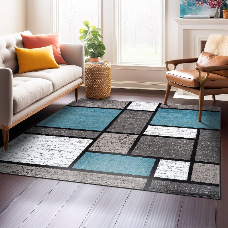 World Rug Gallery Contemporary Modern Boxed Color Block Area Rug - Blue 6'6"x6'6"