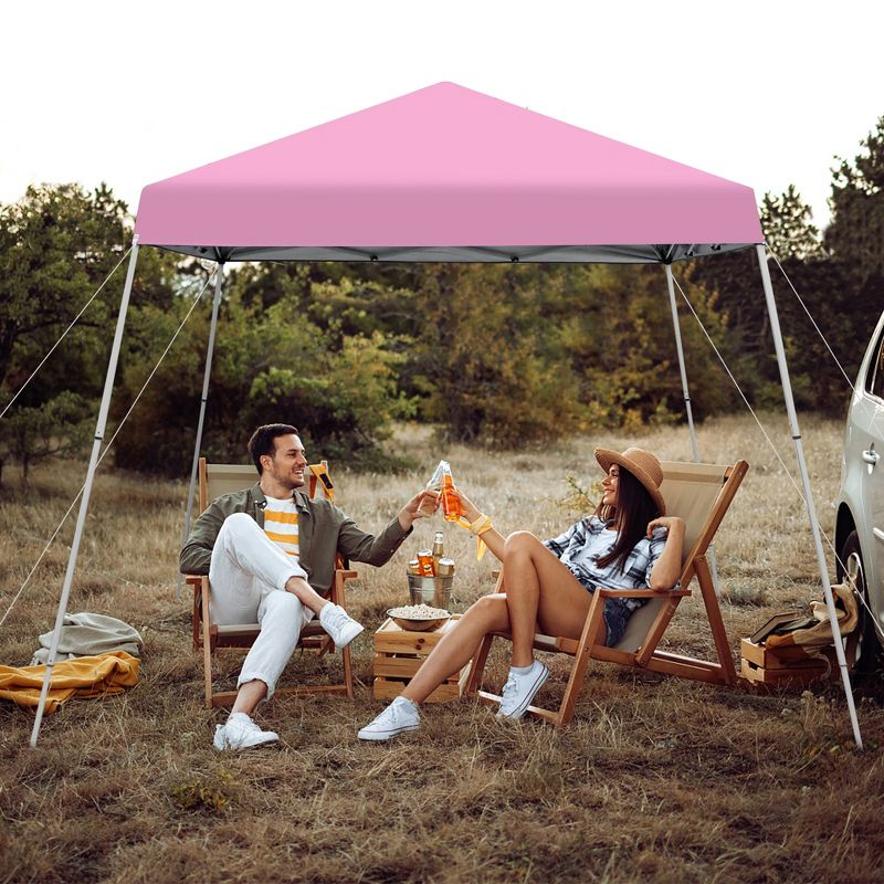 Costway 10x10ft Patio Outdoor Instant Pop-up Canopy Slanted Leg UPF50+ Sun Shelter Pink