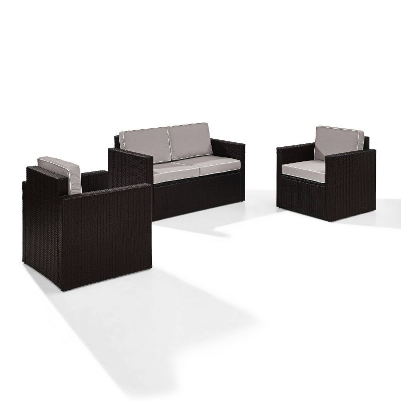 Palm Harbor 3pc All-Weather Wicker Patio Seating Set - Gray - Crosley: Outdoor Furniture Set with Cushions & Steel Frame