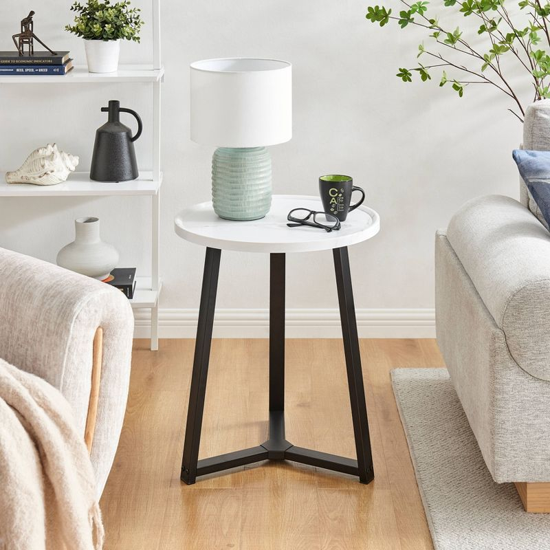 Danya B. 23.3"x19.7" Harper Round Mid-Century Side Accent Table with Modern Pedestal Legs White Marble/Black: Chic Furniture for Living Room
