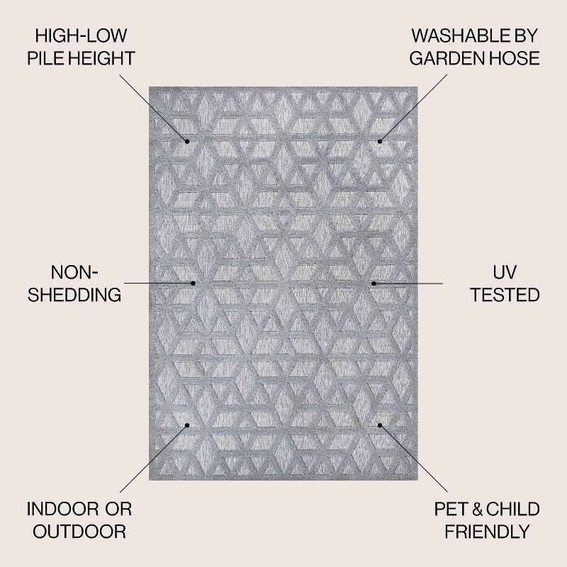 5' x 5' Talaia Neutral Geometric Indoor/Outdoor Area Rug, Light Gray - JONATHAN Y