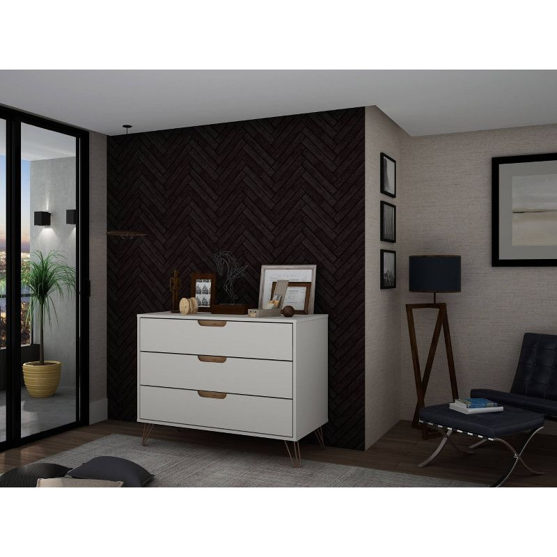 Rockefeller Dresser Off-White/Natural - Manhattan Comfort: Mid-Century 3-Drawer Bedroom Storage