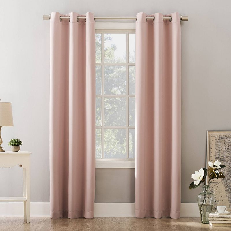 40"x95" Sun Zero Blackout Riley Kids' Bedroom Grommet Curtain Panel Blush: Noise Reduction, Energy Efficient