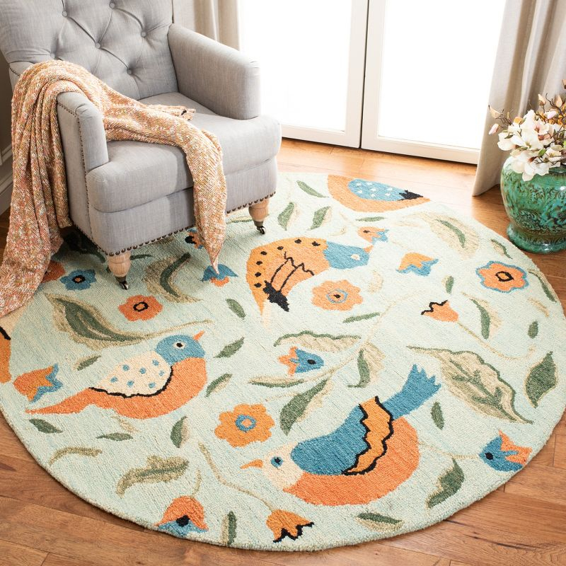 Blossom BLM676 Hand Hooked Area Rug - Sage/Multi - 4' round - Safavieh.