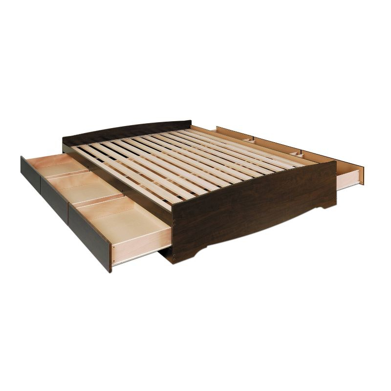 King Mate's Platform Storage Bed with 6 Drawers Espresso - Prepac: King-Sized, Laminated Finish, Pine Wood