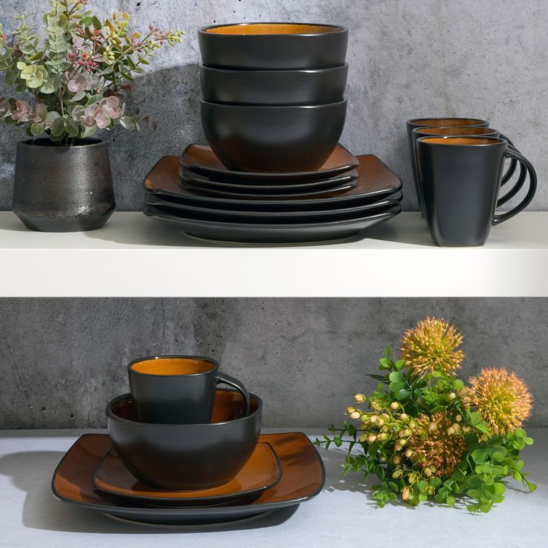 Gibson Soho Lounge Square 16-Piece Stoneware Dinnerware Set Green