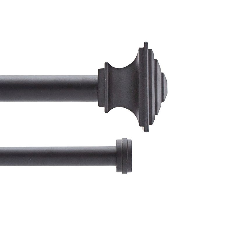 Kenney Mission 3/4" Decorative Bay Window Double Curtain Rod, 78-144", Black