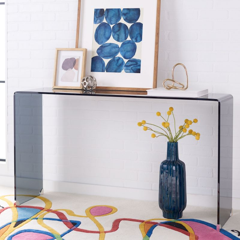 Huck Tempered Glass Console - Clear/Grey - Safavieh