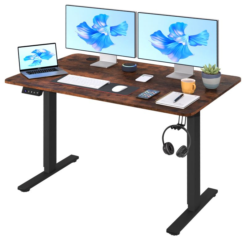 FDW 48 Adjustable Height Standing Desk Computer Desk with Large Space and Headphone Holder with Electric Lifting and 2 Memory Function,Brown