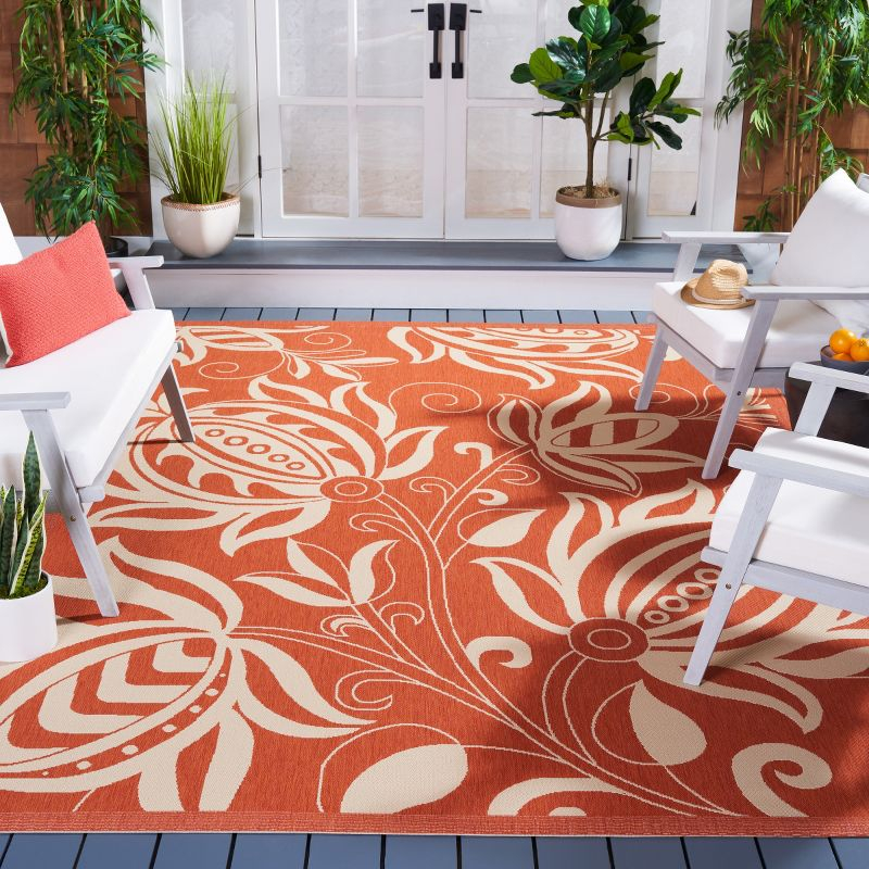 Courtyard CY2961 Power Loomed Indoor and Outdoor Area Rug - Terracotta/Natural - 6'7"x6'7" - Safavieh