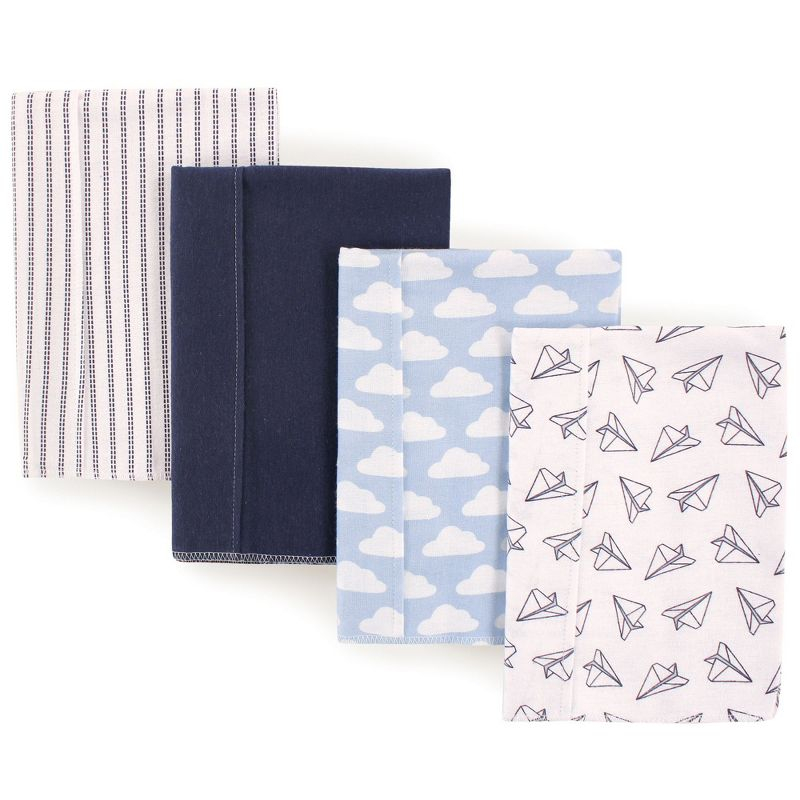 Hudson Baby Infant Boy Cotton Flannel Burp Cloths 4pk, Paper Airplane, One Size