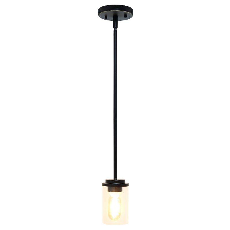 1-Light 5.75" Minimalist Industrial Farmhouse Adjustable Hanging Clear Cylinder Glass Pendant Bronze - Lalia Home: UL Listed, Metal Body