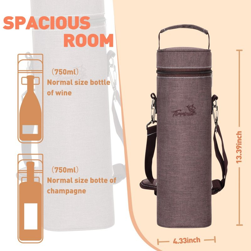 Tirrinia Single Wine Gift Bag, Portable Wine Cooler Bag, Insulated Bottle Carrier Tote, Wine Bag, Wine Lovers Must Haves, Brown