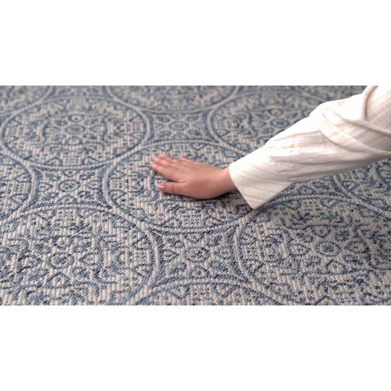 World Rug Gallery Transitional Floral Circles Textured Flat Weave Indoor/Outdoor Area Rug - BLACK 7'10"X10'