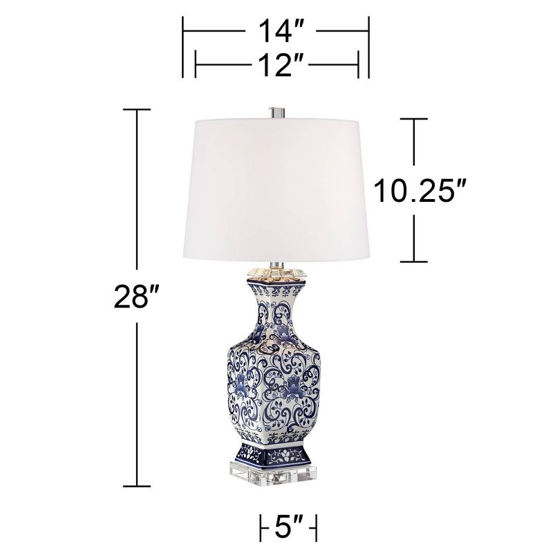 Barnes and Ivy Iris Asian Table Lamp 28" Tall Porcelain Blue Floral Jar Geneva White Drum Shade for Bedroom Living Room Bedside Nightstand Office Kids